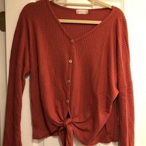 Red Long Sleeve Shirt with buttons and tie